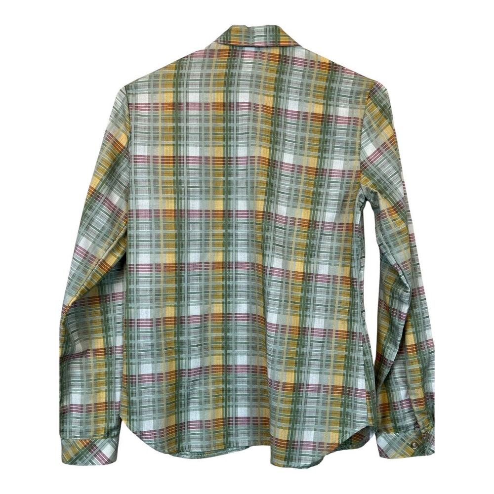 Vintage Plaid Button Up Blouse Shirt Top Retro 70s 80s Neutral - Picture 6 of 6